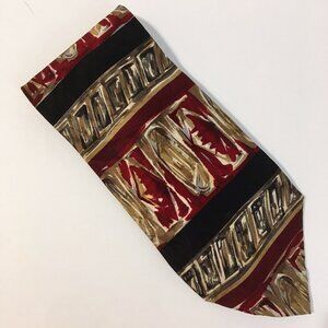 We Care Neck Tie 100% Silk Geometric Abstract Men's Burgundy Green Gold Black